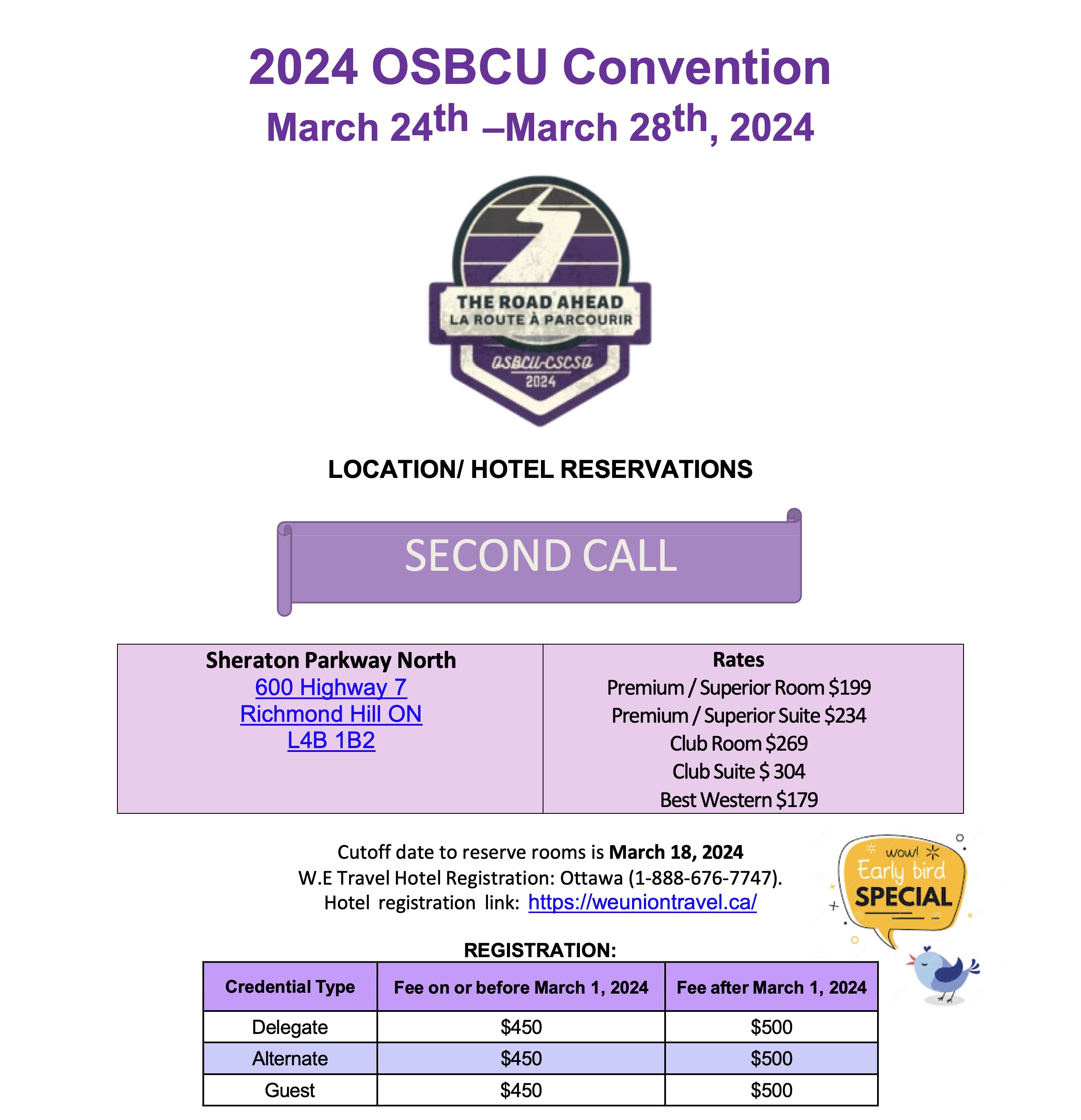 Second Call - 2024 OSBCU Convention March 24th - March 28th, 2024